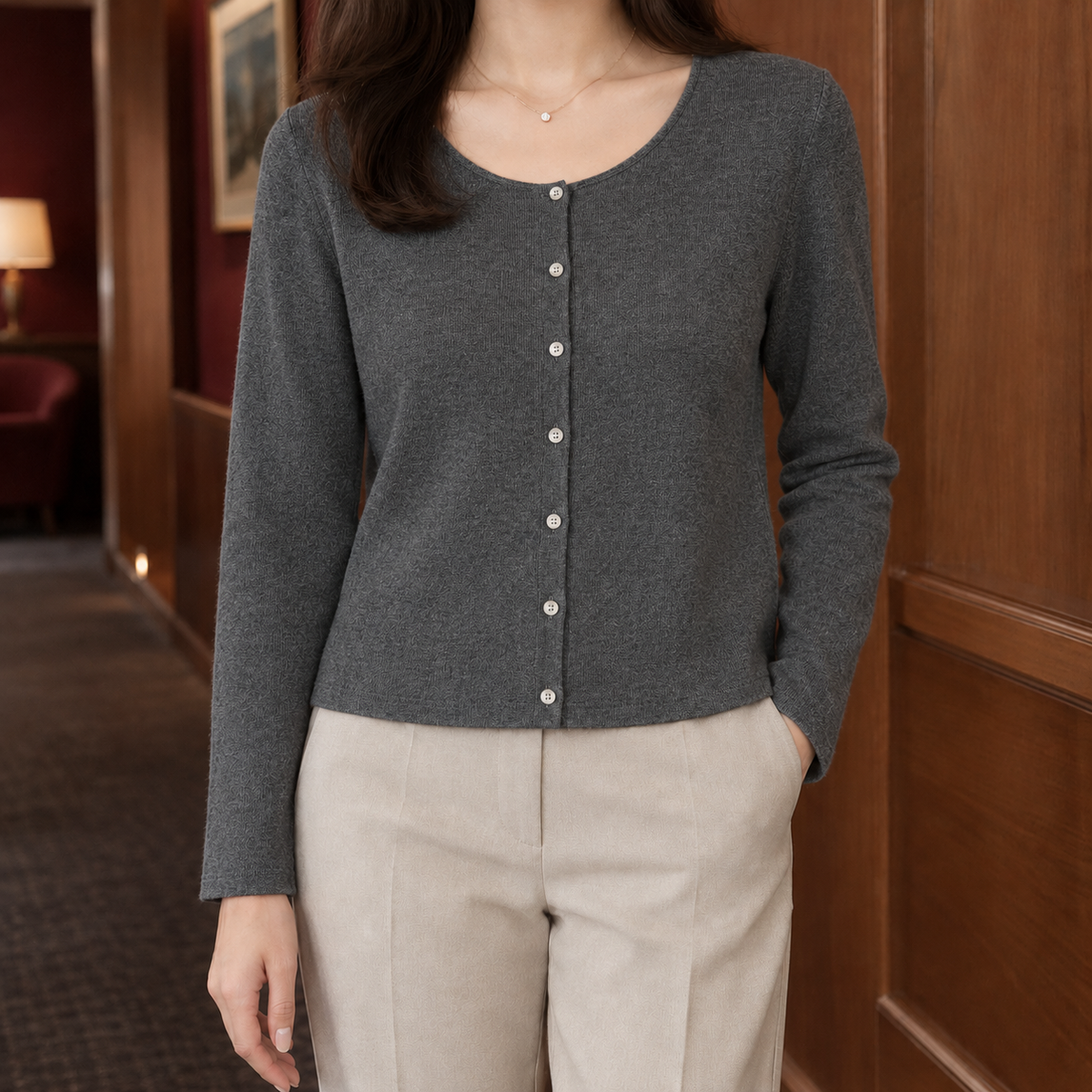 Benevolux | Women's Scoop Neck Cardigan Cropped Button-Front