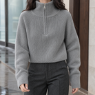 Genevieve-Jane | Women's Cropped Half-Zip Sweater – Plush Ribbed Knit