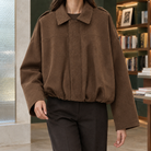 Jocasta-Skye | Women's Faux Suede Bomber Jacket – Cropped Oversized Fit