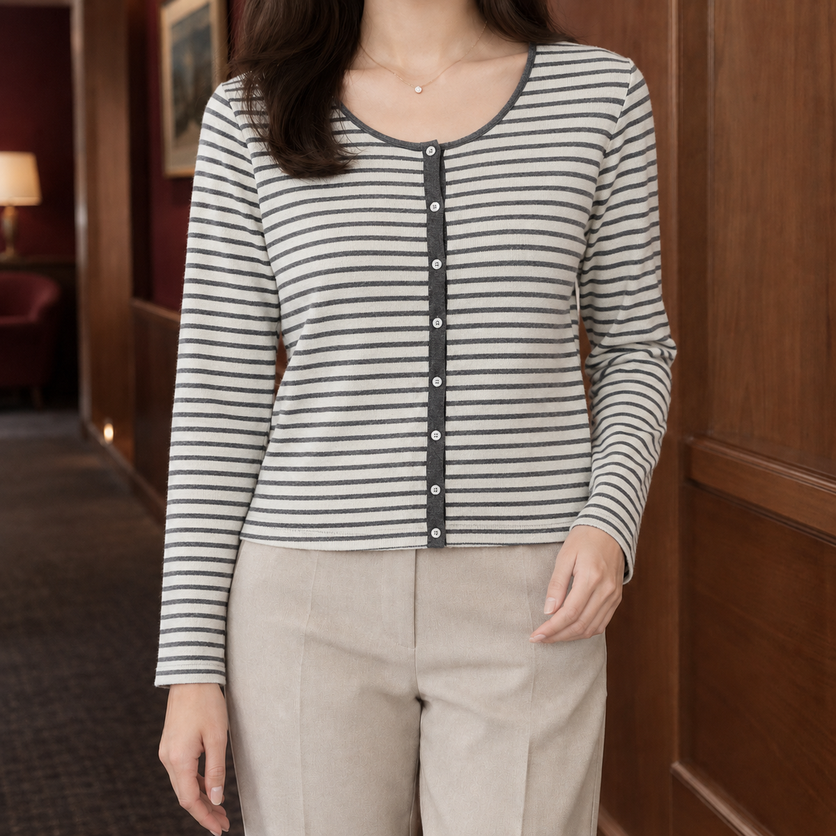 Benevolux | Women's Scoop Neck Cardigan Cropped Button-Front