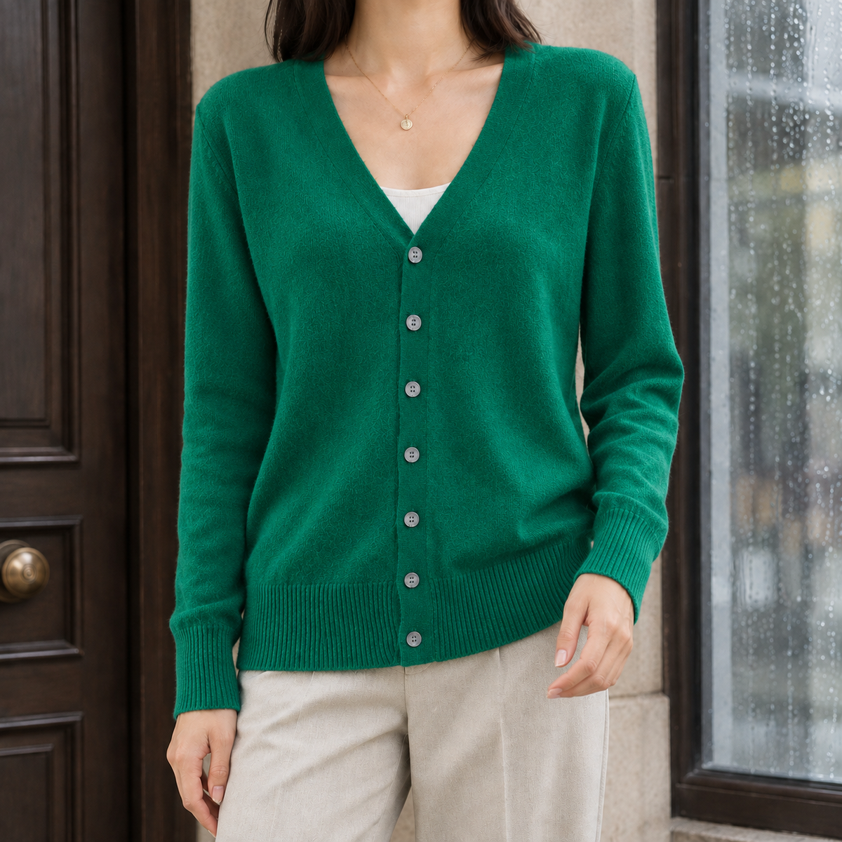 Benevolux | Women's V-Neck Cardigan Soft Knit Button-Up