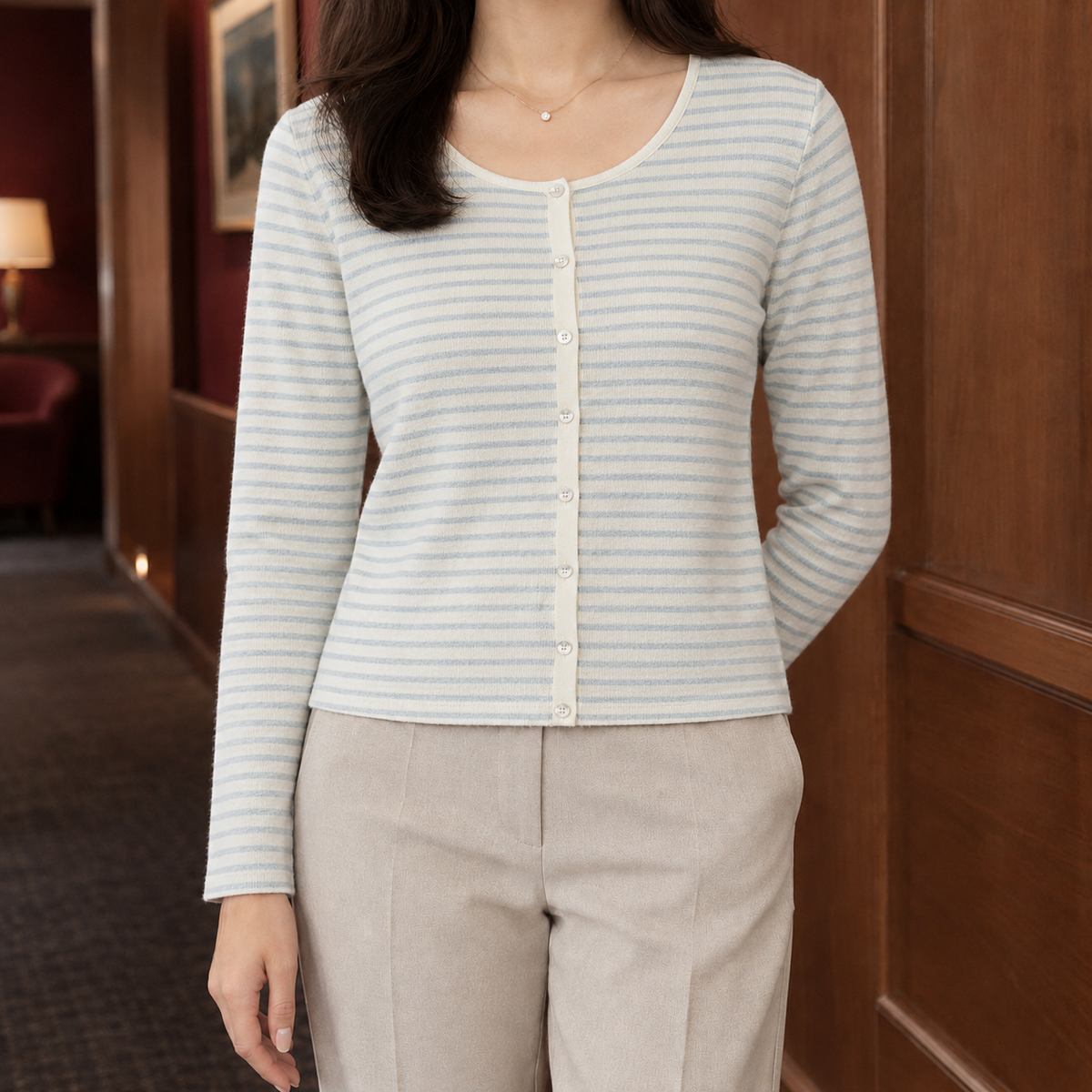 Benevolux | Women's Scoop Neck Cardigan Cropped Button-Front