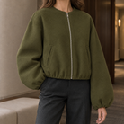Benevolux | Women's Balloon Sleeve Jacket Cropped Zip-Up