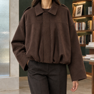 Jocasta-Skye | Women's Faux Suede Bomber Jacket – Cropped Oversized Fit