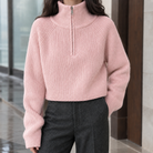 Genevieve-Jane | Women's Cropped Half-Zip Sweater – Plush Ribbed Knit