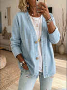 Irene | Women's Denim Cardigan Jacket – Relaxed Fit, V-Neck, Button Front – Light Blue
