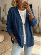 Irene | Women's Denim Cardigan Jacket – Relaxed Fit, V-Neck, Button Front – Navy