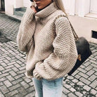 Isla | Women's Oversized Chunky Knit Turtleneck Sweater with Balloon Sleeves – Khaki