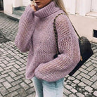 Isla | Women's Oversized Chunky Knit Turtleneck Sweater with Balloon Sleeves – Purple