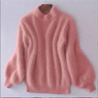 Jade | Women's Oversized Mock Neck Sweater – Relaxed Fit Long Sleeve Knit Pullover – Pink