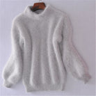 Jade | Women's Oversized Mock Neck Sweater – Relaxed Fit Long Sleeve Knit Pullover – Gray
