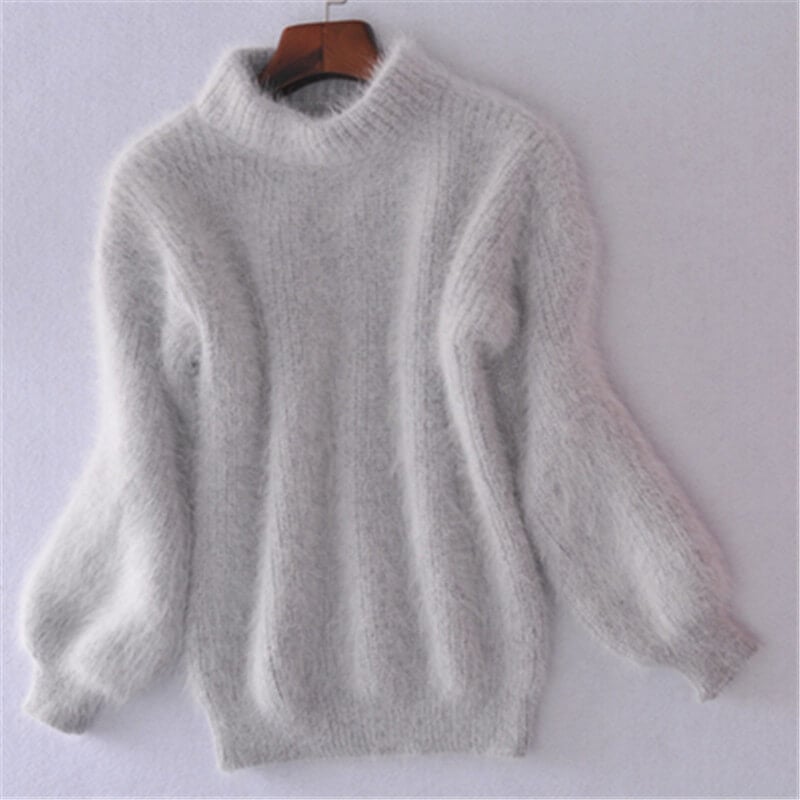 Jade | Women's Oversized Mock Neck Sweater – Relaxed Fit Long Sleeve Knit Pullover – Gray