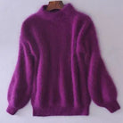 Jade | Women's Oversized Mock Neck Sweater – Relaxed Fit Long Sleeve Knit Pullover – Purple