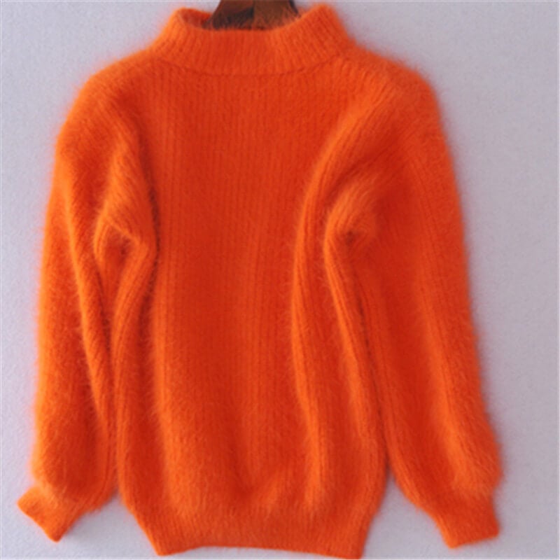 Jade | Women's Oversized Mock Neck Sweater – Relaxed Fit Long Sleeve Knit Pullover – Orange