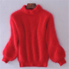 Jade | Women's Oversized Mock Neck Sweater – Relaxed Fit Long Sleeve Knit Pullover – Red
