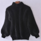 Jade | Women's Oversized Mock Neck Sweater – Relaxed Fit Long Sleeve Knit Pullover – Black