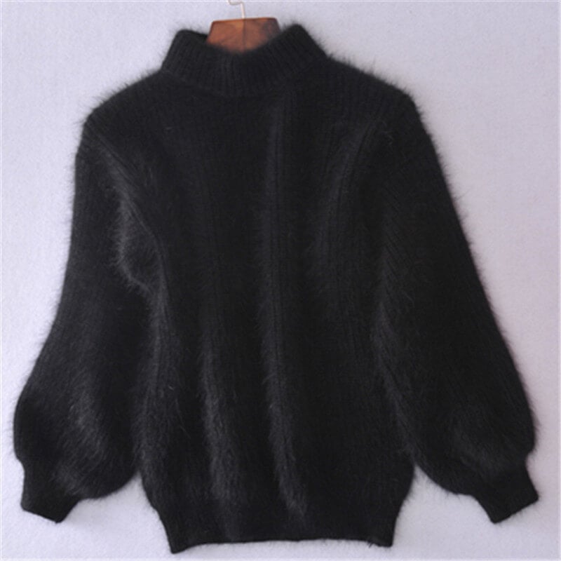 Jade | Women's Oversized Mock Neck Sweater – Relaxed Fit Long Sleeve Knit Pullover – Black