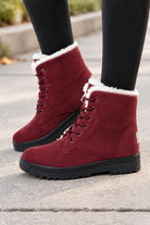 Jenna | Women's Lace-Up Winter Boots – Plush Collar, Faux Suede, Chunky Lug Sole – Wine Red