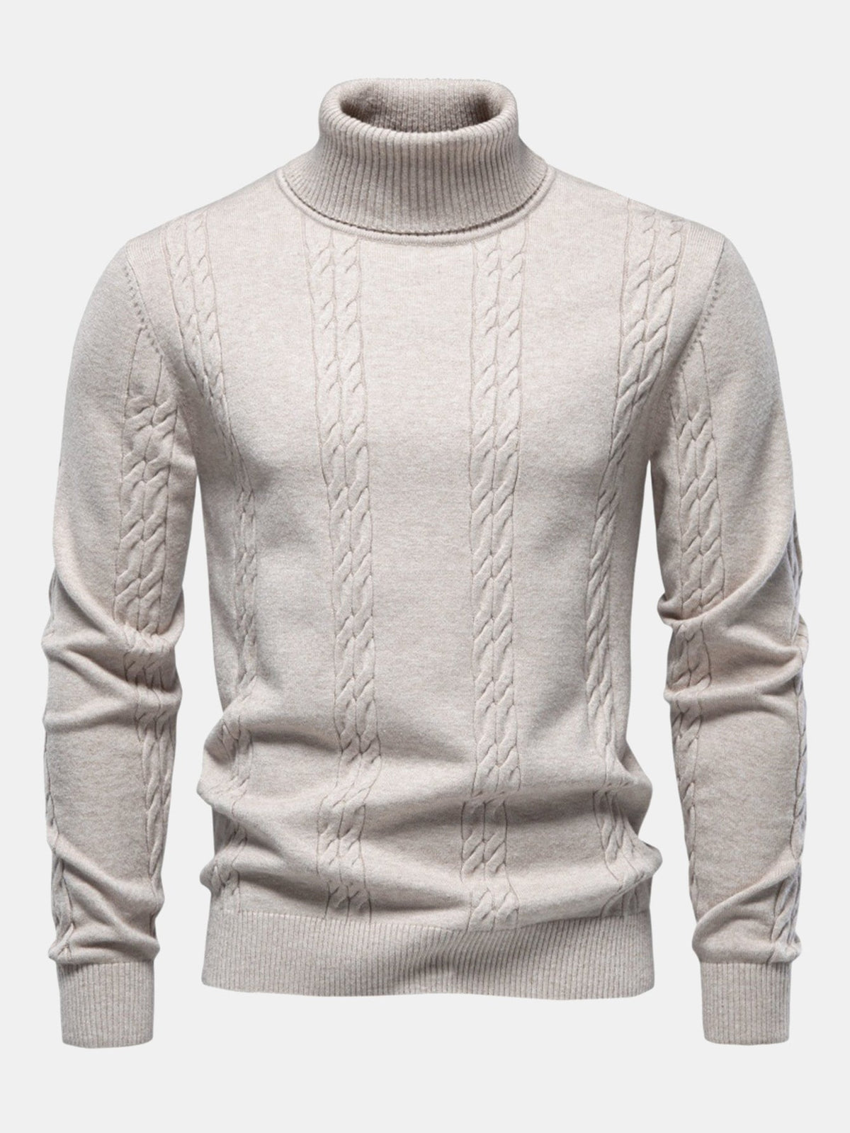 Jillian | Women's Cable Knit Turtleneck Sweater – Ribbed Neck, Cuffs and Hem – Oatmeal