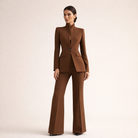 Joanna – Women's Tailored Pantsuit – Stand Collar Blazer and Flared Trousers