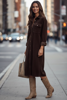 Juniper – Women's Corduroy Shirt Dress – Button Front Midi with Chest Pockets