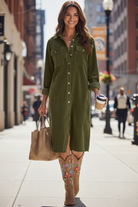 Juniper – Women's Corduroy Shirt Dress – Button Front Midi with Chest Pockets