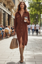 Juniper – Women's Corduroy Shirt Dress – Button Front Midi with Chest Pockets