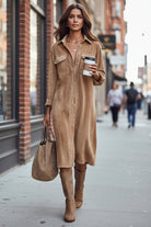 Juniper – Women's Corduroy Shirt Dress – Button Front Midi with Chest Pockets