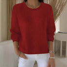 Kira | Women's Soft Crewneck Sweater – Relaxed Long Sleeve Knit Pullover – Red