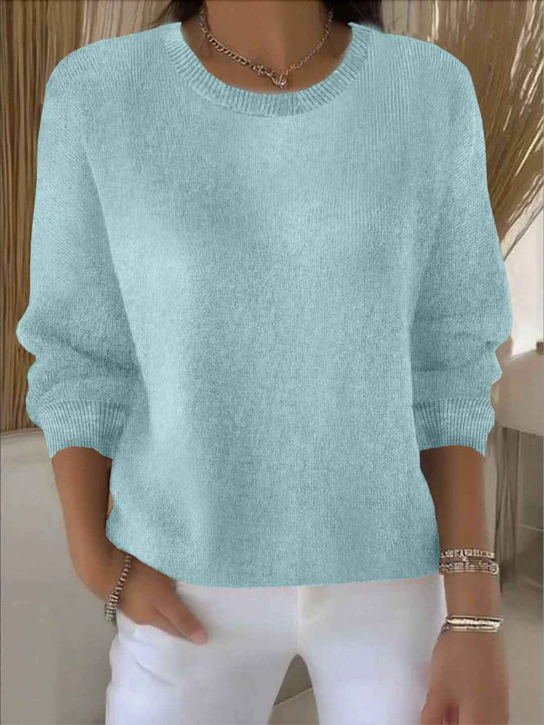 Kira | Women's Soft Crewneck Sweater – Relaxed Long Sleeve Knit Pullover – Light Green
