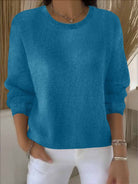 Kira | Women's Soft Crewneck Sweater – Relaxed Long Sleeve Knit Pullover – Blue