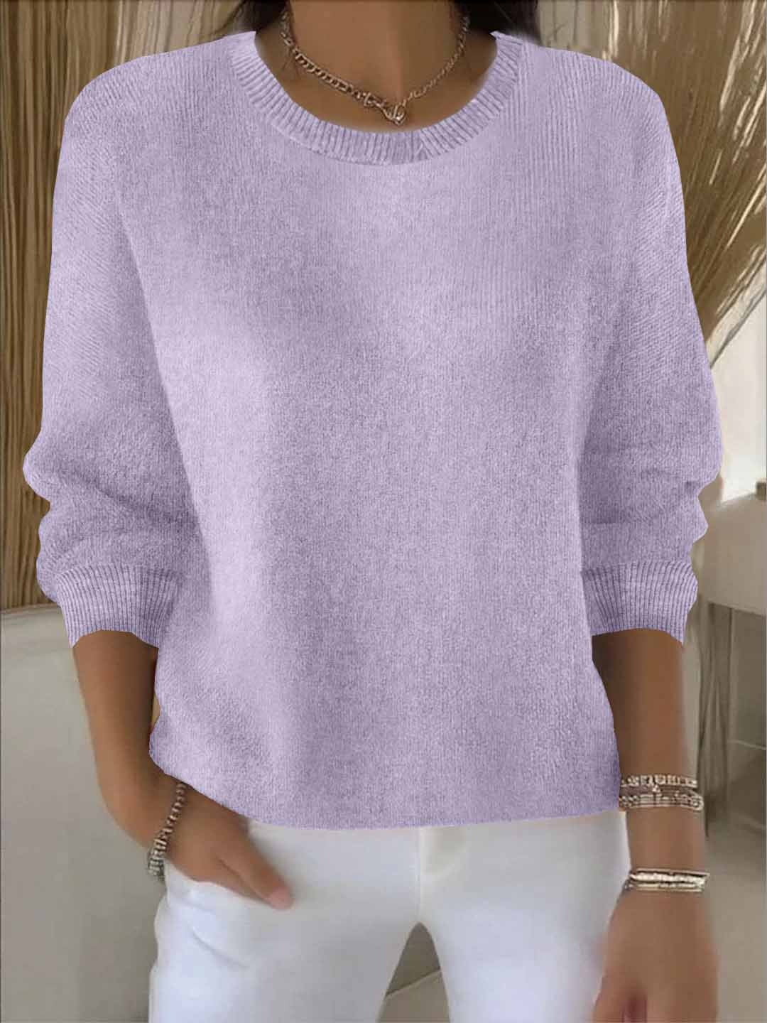 Kira | Women's Soft Crewneck Sweater – Relaxed Long Sleeve Knit Pullover – Purple