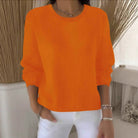 Kira | Women's Soft Crewneck Sweater – Relaxed Long Sleeve Knit Pullover – Orange