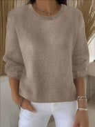 Kira | Women's Soft Crewneck Sweater – Relaxed Long Sleeve Knit Pullover – Taupe