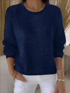 Kira | Women's Soft Crewneck Sweater – Relaxed Long Sleeve Knit Pullover – Navy