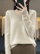 Lainey | Women's Soft Brushed V-Neck Sweater – Long Sleeve, Ribbed Cuffs and Hem – Cream