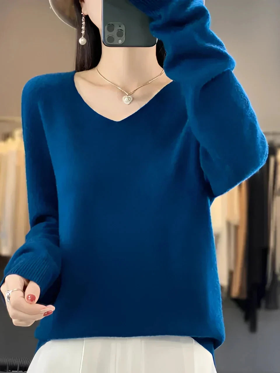 Lainey | Women's Soft Brushed V-Neck Sweater – Long Sleeve, Ribbed Cuffs and Hem