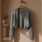 Leila | Women's Cropped Open-Front Cardigan – Cotton-Blend Knit Shrug – Gray