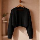 Leila | Women's Cropped Open-Front Cardigan – Cotton-Blend Knit Shrug – Black