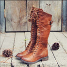 Leonie | Women's Lace-Up Knee-High Riding Boots – Padded Insole, Tread Sole – Brown
