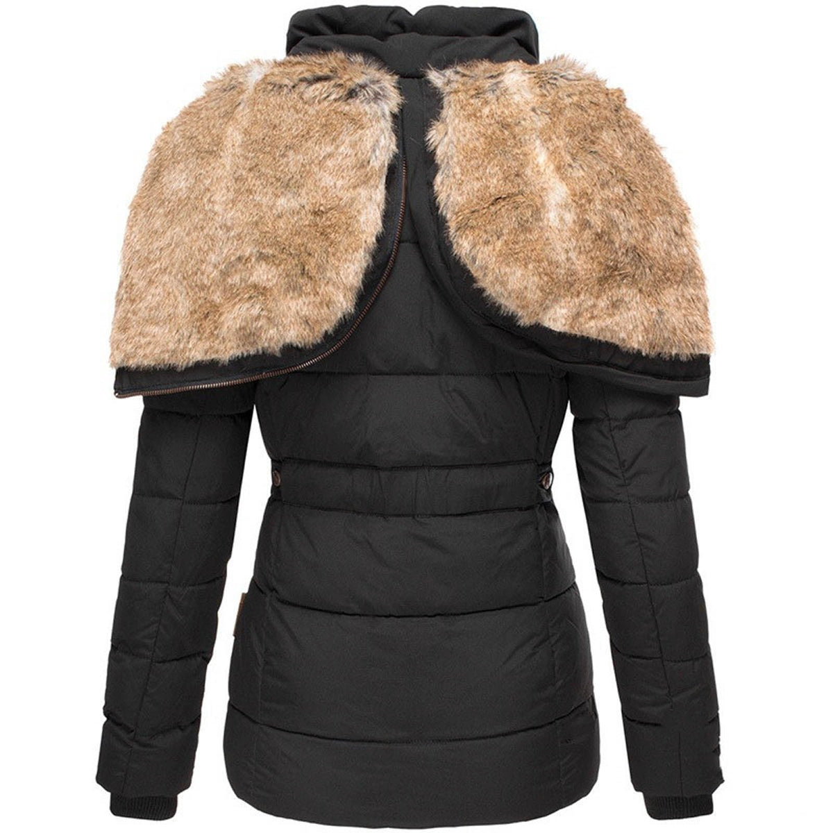 Liesel | Women's Quilted Winter Coat – Faux Fur Lined Hood, Cinched Waist