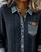 Lila | Women's Cable Knit Cardigan with Denim Collar – Button Front Sweater