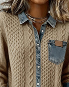 Lila | Women's Cable Knit Cardigan with Denim Collar – Button Front Sweater