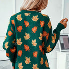 Lisa | Women's Autumn Leaf Knit Sweater – Crew Neck, Relaxed Fit, Ribbed Trim