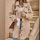 Lorna | Women's Teddy Shacket – Fluffy Texture, Button Front, Chest Flap Pockets