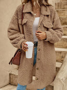 Lorna | Women's Teddy Shacket – Fluffy Texture, Button Front, Chest Flap Pockets