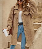 Lorna | Women's Teddy Shacket – Fluffy Texture, Button Front, Chest Flap Pockets