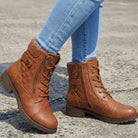 Lottie | Women's Quilted Lace-Up Ankle Boots with Side Zip – Padded Winter Booties – Brown