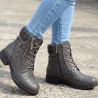Lottie | Women's Quilted Lace-Up Ankle Boots with Side Zip – Padded Winter Booties – Gray