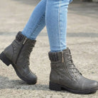 Lottie | Women's Quilted Lace-Up Ankle Boots with Side Zip – Padded Winter Booties